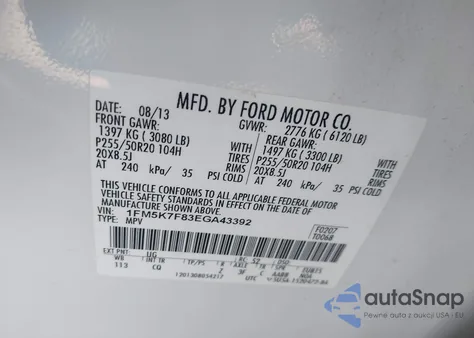 2014 Ford Explorer Limited from USA, damaged, VIN 1FM5K7F83EGA43392